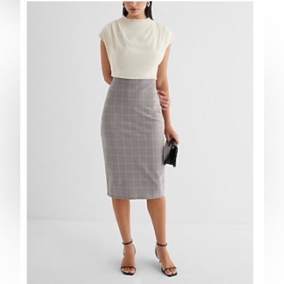 Express Dresses & Skirts - Express Plaid Draped Mock Neck Midi
Sheath Dress